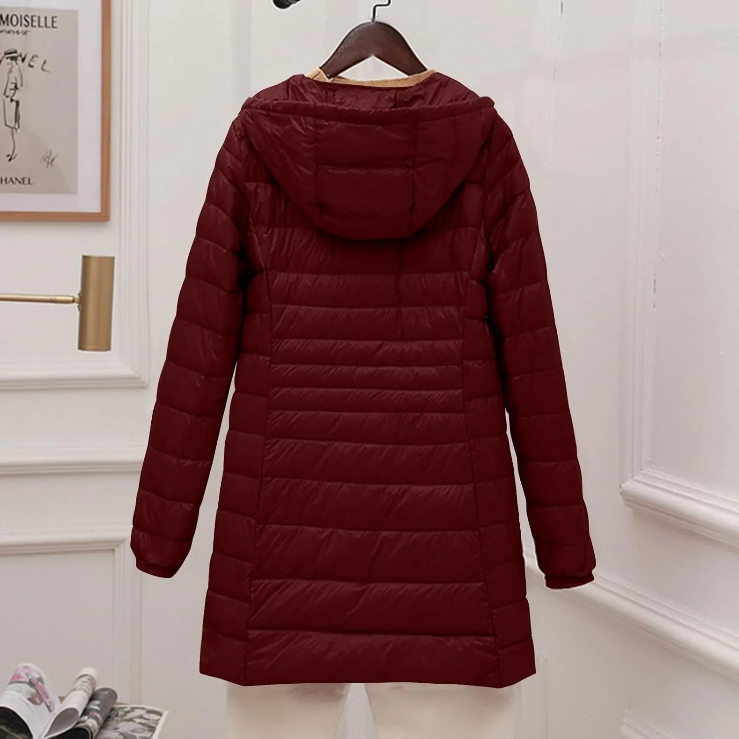 Packable Puffer Jacket Women Lightweight Padded Coats with Hood Long Winter Warm Casual Travel Down Jackets