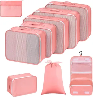 Packing Cubes for Travel - 9 Set Large Travel Cubes Luggage Organizer Bags Set With Laundry Bags/Shoe Bag/Toiletry Bag (Pink)