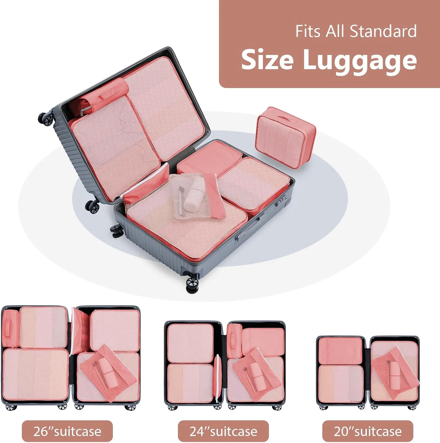 Packing Cubes for Travel - 9 Set Large Travel Cubes Luggage Organizer Bags Set With Laundry Bags/Shoe Bag/Toiletry Bag (Pink)