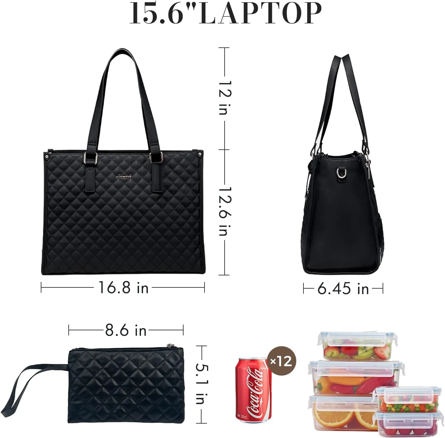 Packuum 3 in 1 Tote Bag, Casual Insulated Lunch Combo Tote Bag for Business Work Nurse Collage Travel (Black)