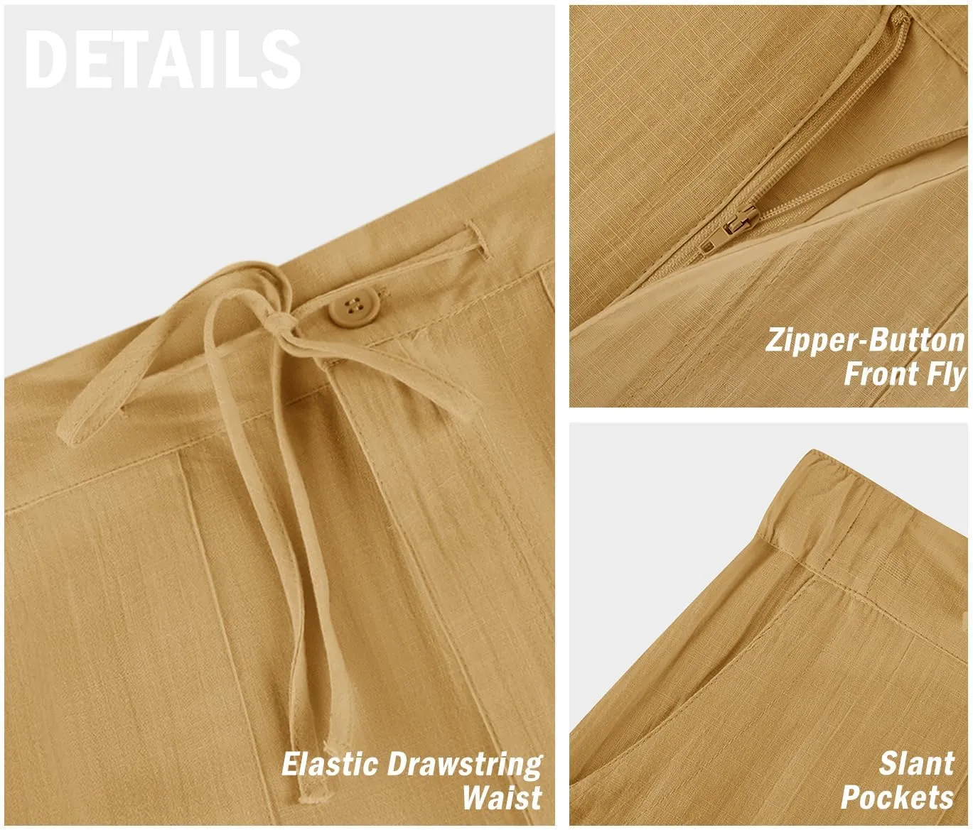 PASLTER Mens Casual Linen Pants Loose Fit Elastic Drawstring Waist Straight-Legs Summer Yoga Beach Long Pants