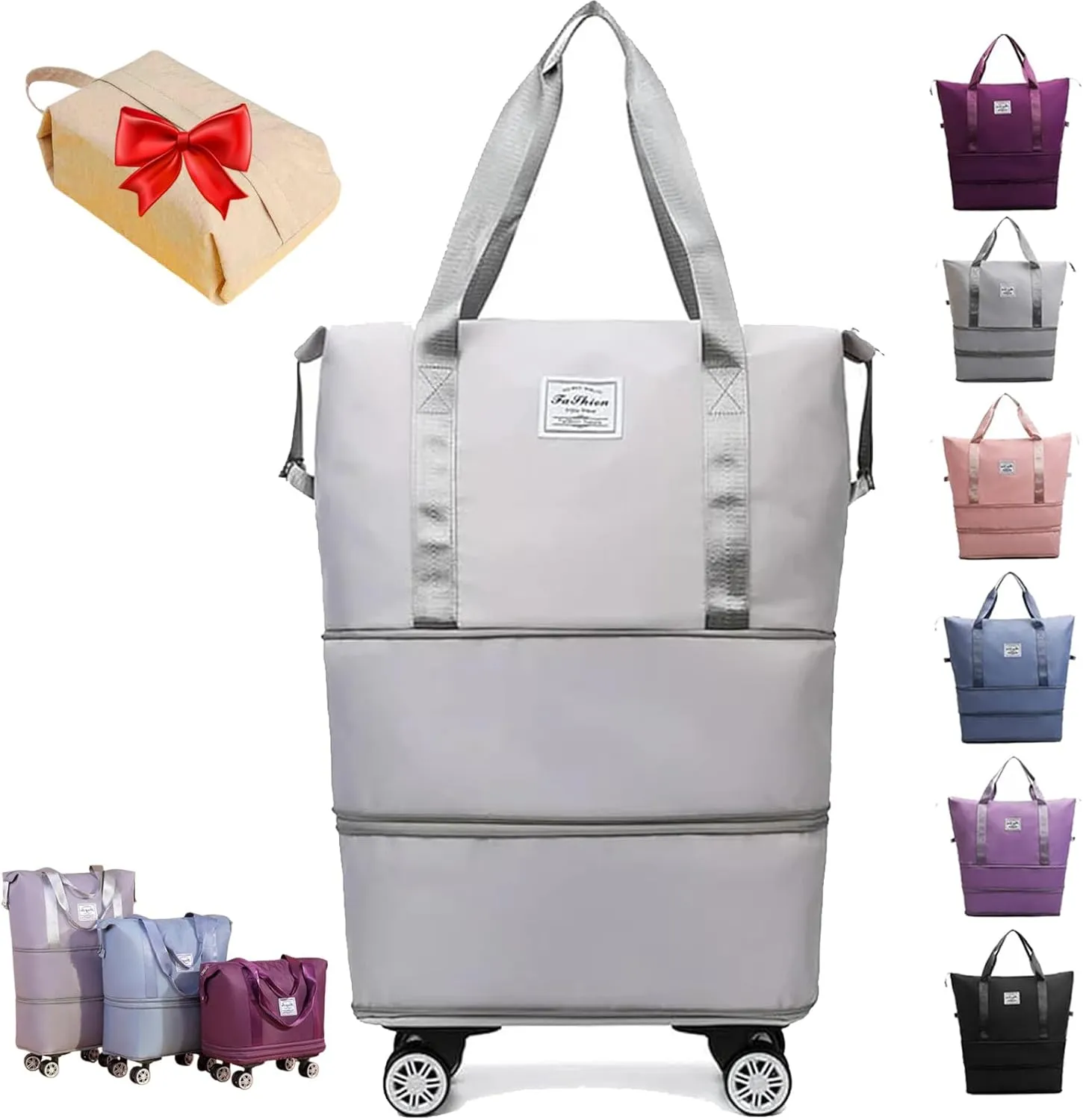 Pepepo Travel Bag with Wheels, 2025 New Large Capacity Travel Bag - Universal Wheel Removable (Grey)