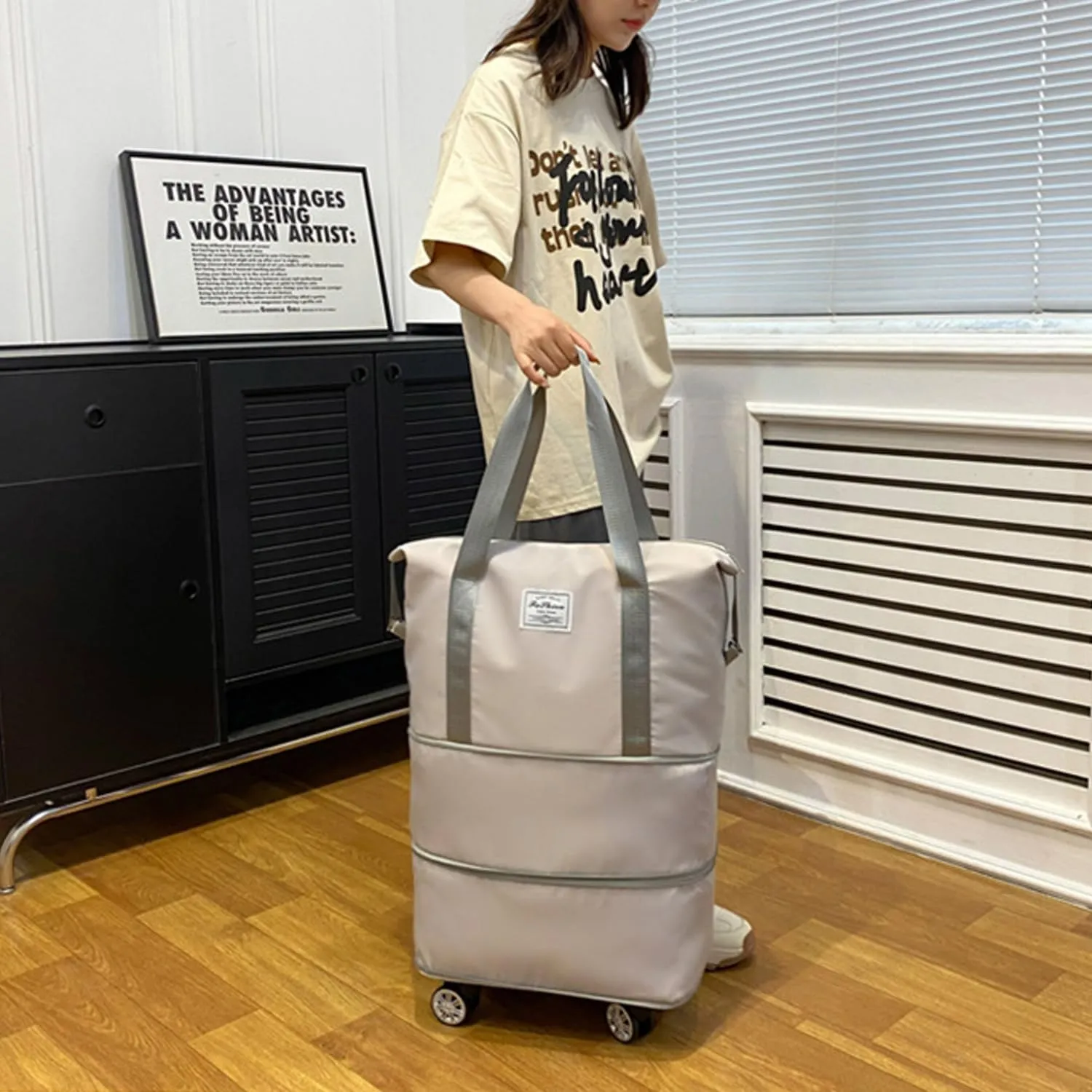 Pepepo Travel Bag with Wheels,2025 new large capacity travel bag - universal wheel removable,travel wheels,Expandable Foldable Duffle,Dry and Wet Separation (Light Grey)