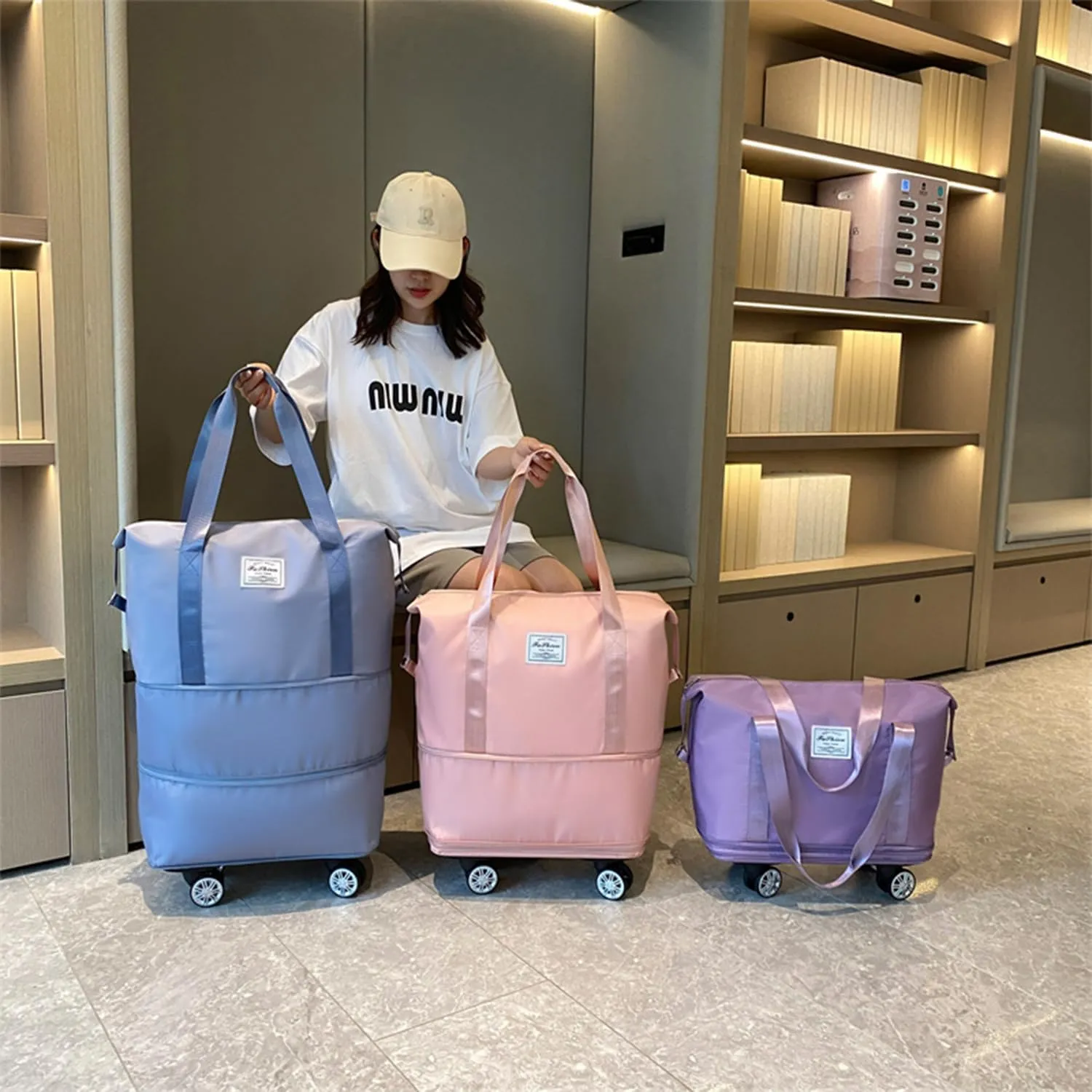 Pepepo Travel Bag with Wheels,2025 new large capacity travel bag - universal wheel removable,travel wheels,Expandable Foldable Duffle,Dry and Wet Separation (Light Grey)