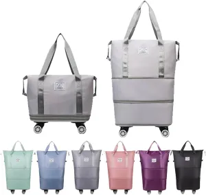 Pepepo Travel Bag with Wheels,2025 new large capacity travel bag - universal wheel removable,travel wheels,Expandable Foldable Duffle,Dry and Wet Separation (Light Grey)