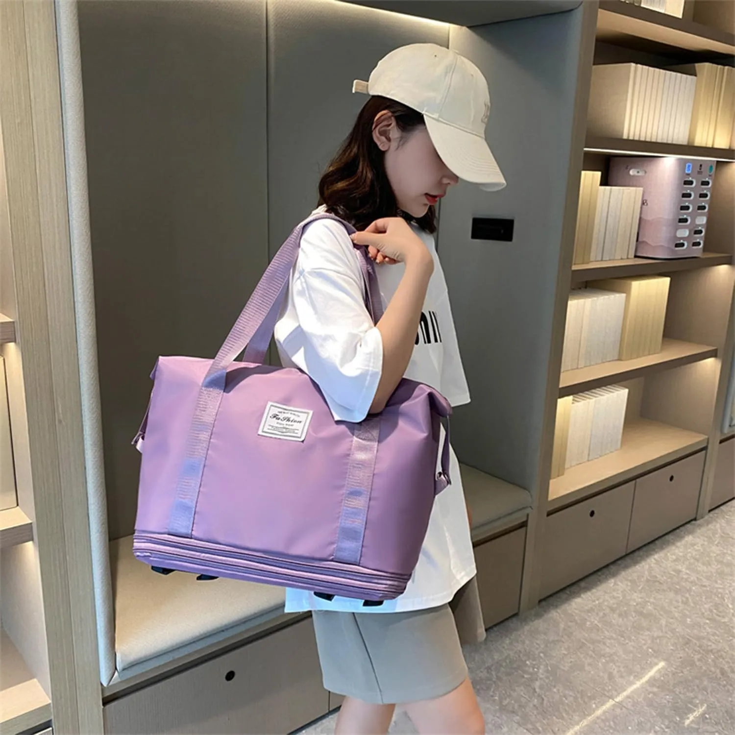 Pepepo Travel Bag with Wheels,2025 new large capacity travel bag - universal wheel removable,travel wheels,Expandable Foldable Duffle,Dry and Wet Separation (Light Purple)