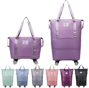 Pepepo Travel Bag with Wheels,2025 new large capacity travel bag - universal wheel removable,travel wheels,Expandable Foldable Duffle,Dry and Wet Separation (Light Purple)