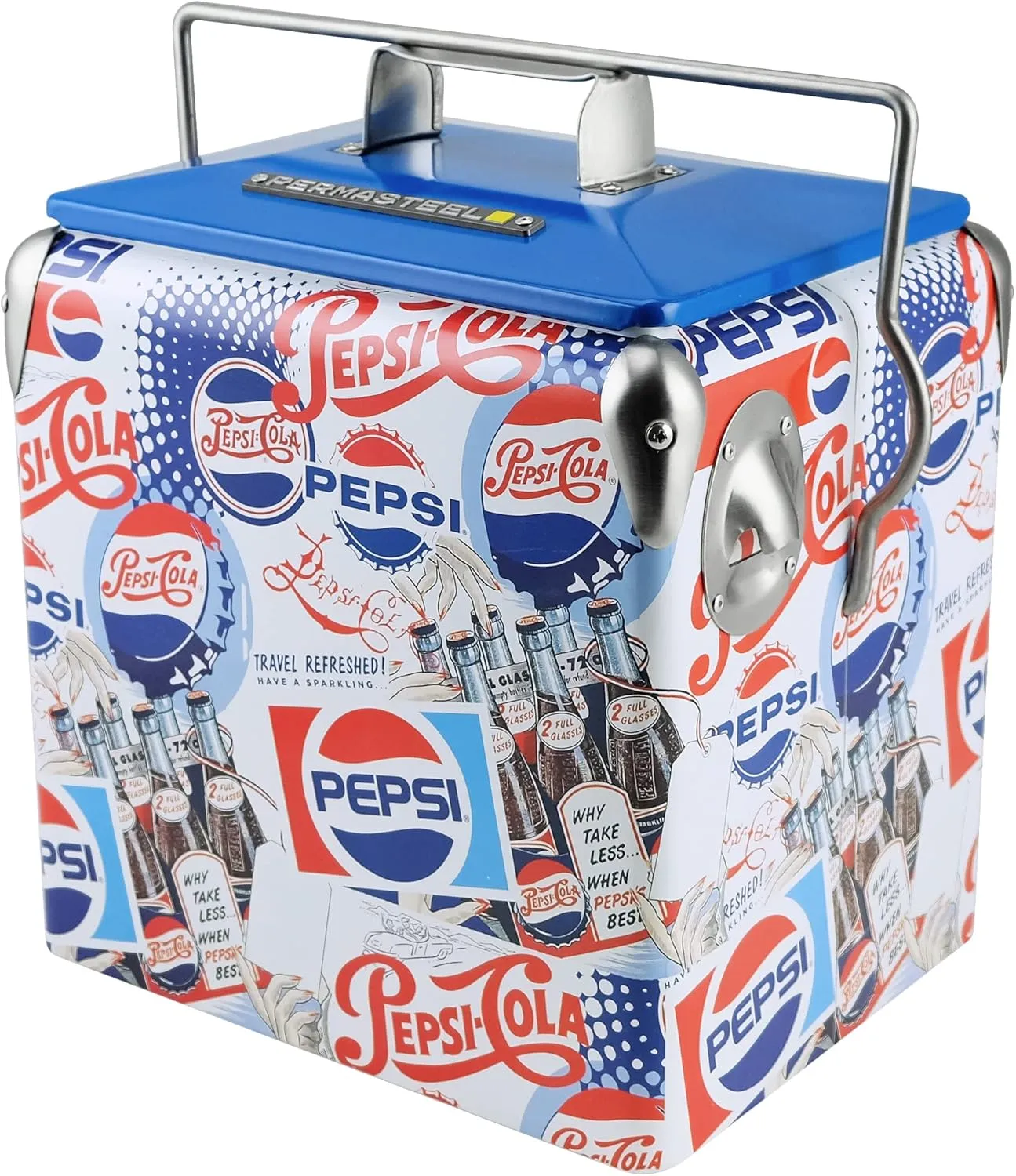Pepsi 14-Quart Small Cooler | Retro Vintage Classic Style Hard Metal Beverage Cooler for Camping Beach Picnic, Pepsi Heritage Edition