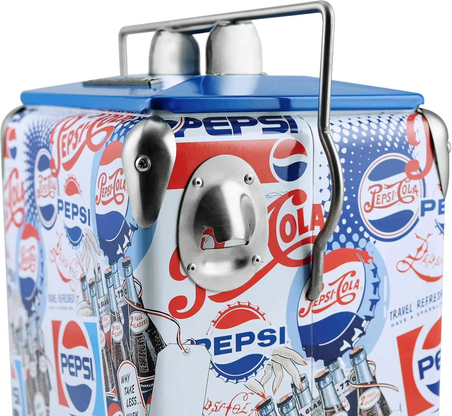 Pepsi 14-Quart Small Cooler | Retro Vintage Classic Style Hard Metal Beverage Cooler for Camping Beach Picnic, Pepsi Heritage Edition