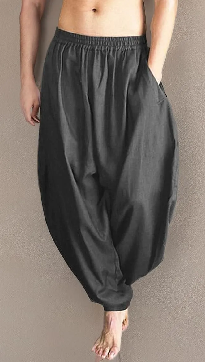 perdontoo Mens Harem Pants Loose Fit Elastic Waist Drawstring Aladdin Hippie Trousers