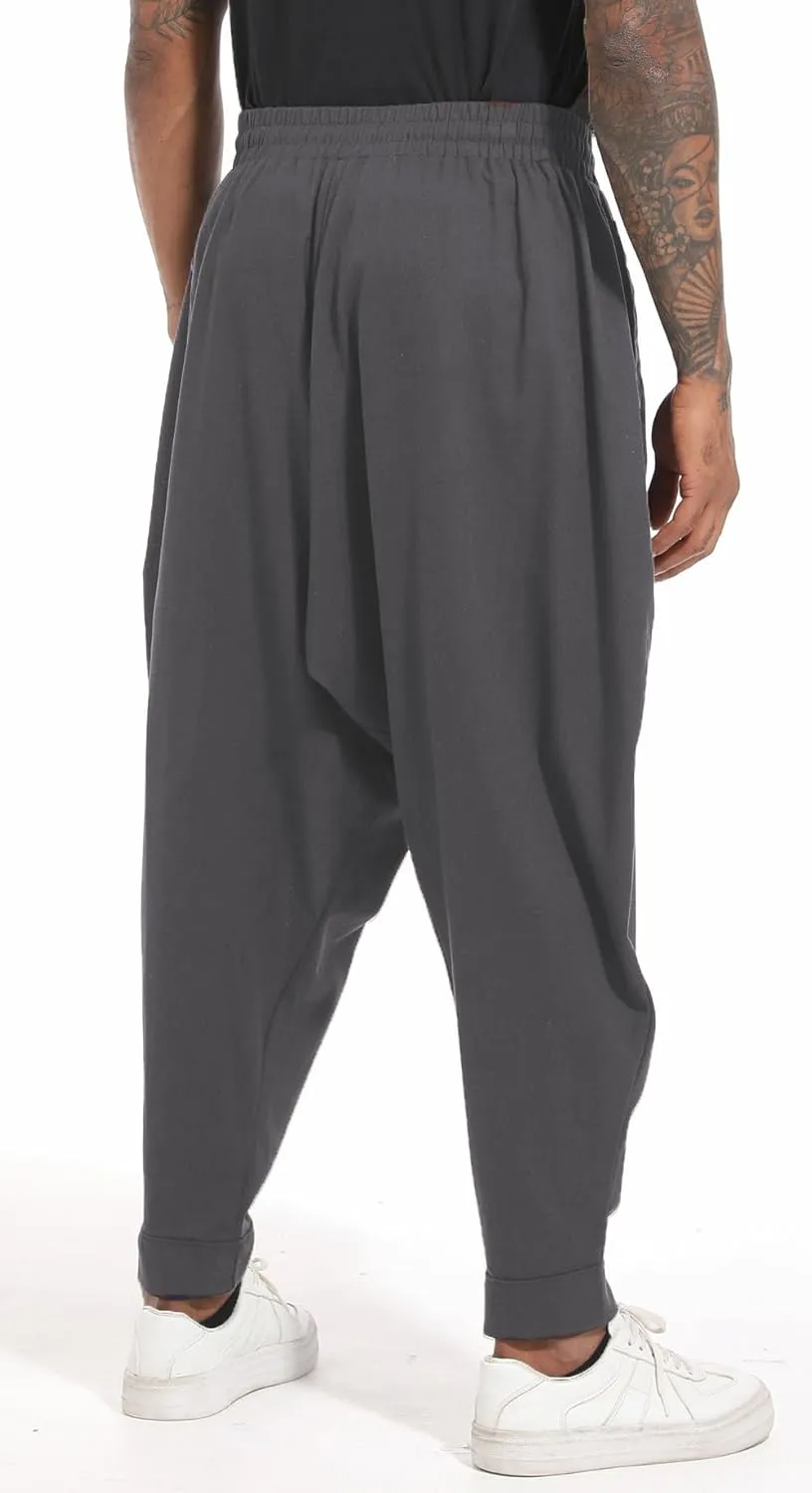 perdontoo Mens Harem Pants Loose Fit Elastic Waist Drawstring Aladdin Hippie Trousers