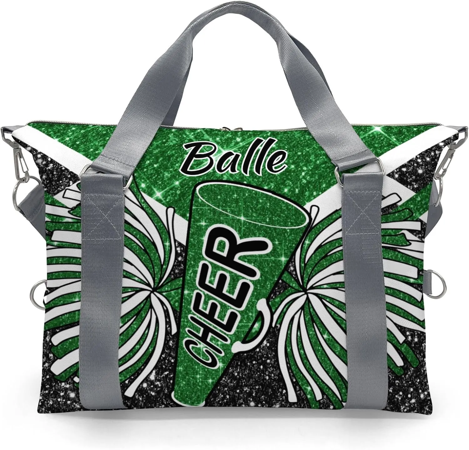 Personalized Cheer Bag Cheerleader Duffel Bag,Custom Sport Gym Bag,Customize Travel Duffle Bag with Name,Overnight Weekender Bags Green Glitter,Cheerleading Cheer Team Coaches Bag Gifts