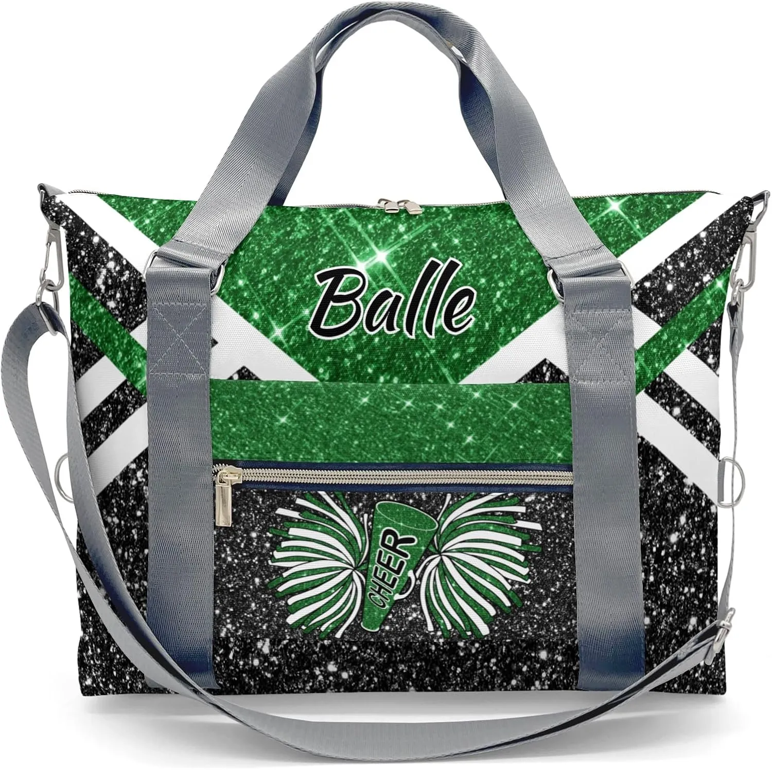 Personalized Cheer Bag Cheerleader Duffel Bag,Custom Sport Gym Bag,Customize Travel Duffle Bag with Name,Overnight Weekender Bags Green Glitter,Cheerleading Cheer Team Coaches Bag Gifts