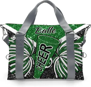 Personalized Cheer Bag Cheerleader Duffel Bag,Custom Sport Gym Bag,Customize Travel Duffle Bag with Name,Overnight Weekender Bags Green Glitter,Cheerleading Cheer Team Coaches Bag Gifts
