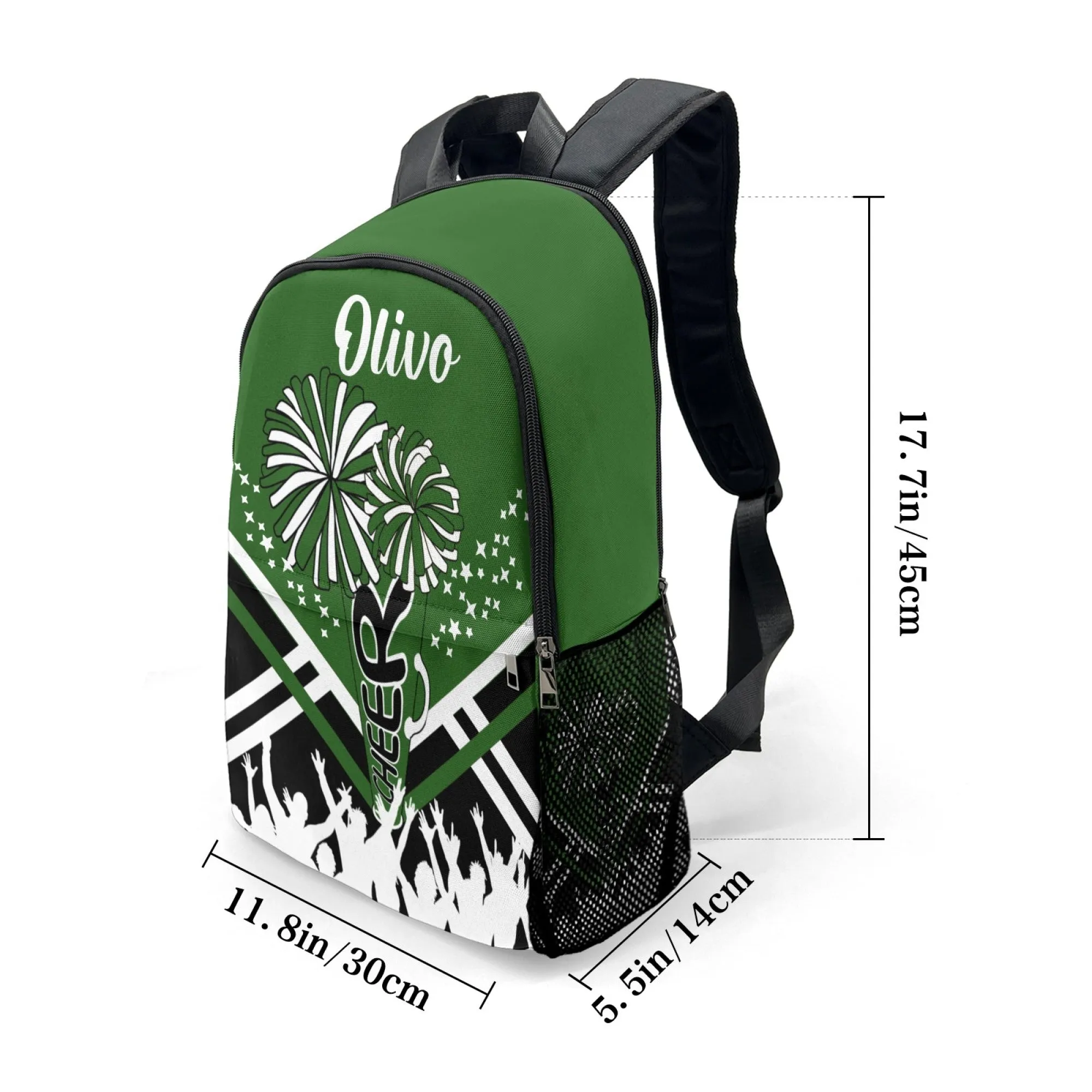 Personalized Cheer Cheerleader Green Blue Orange Pink Purple Red All Over Print Casual Adult Name Backpacks