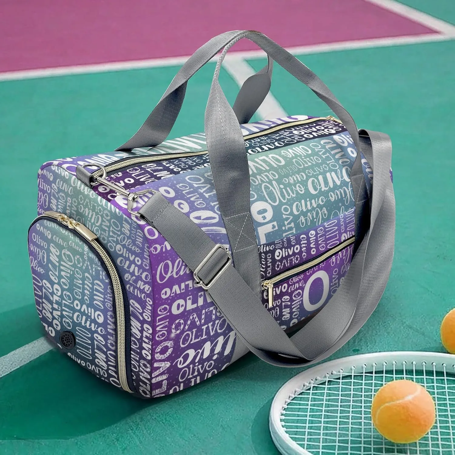 Personalized Duffel Bag with Name Custom Travel Bags for Woman Sports Gym Bag Wet Dry Pockets & Shoe Compartment Weekend Overnight Bag for Gift Purple Blue