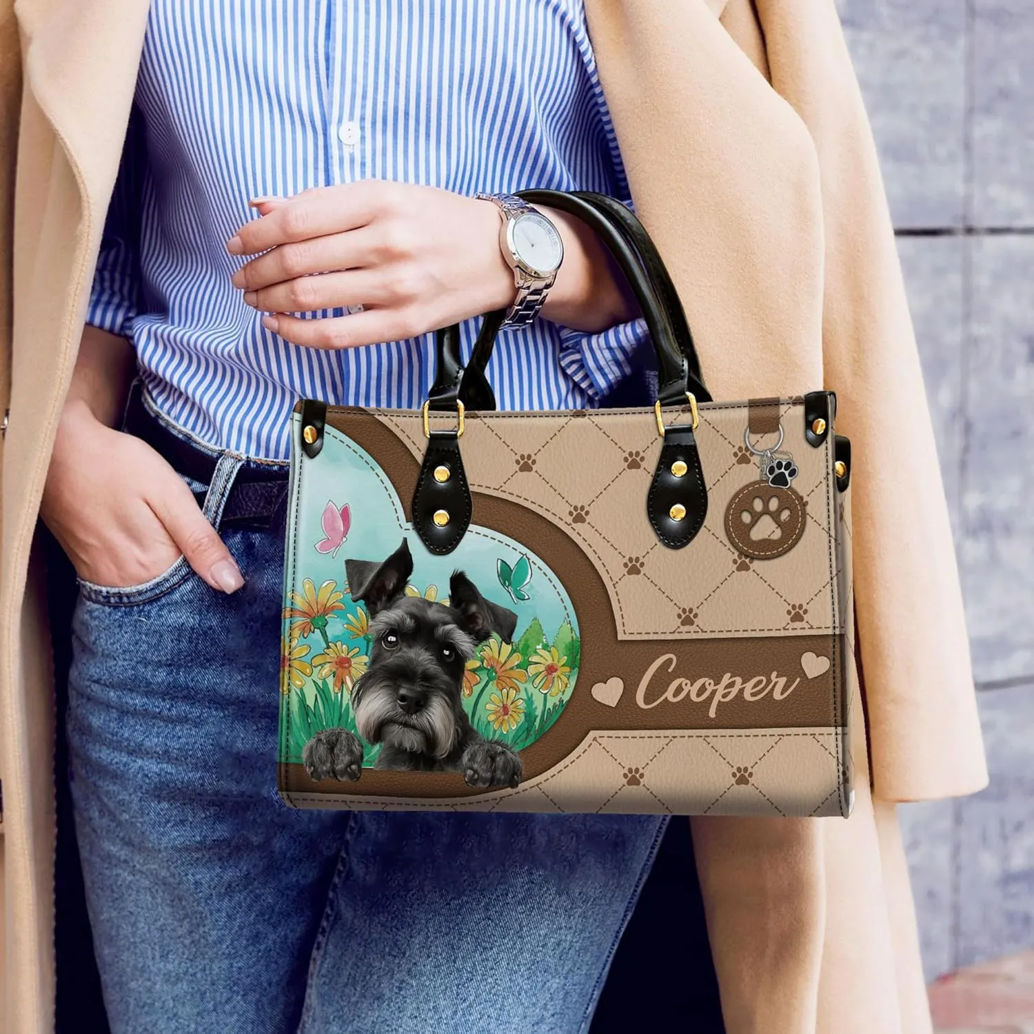 Personalized Giant Schnauzer Dog Handbags, Custom Name Dog Leather Bags, Purses, Shoulder Bag, Gift For Dog Mom Dog Lover