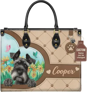 Personalized Giant Schnauzer Dog Handbags, Custom Name Dog Leather Bags, Purses, Shoulder Bag, Gift For Dog Mom Dog Lover