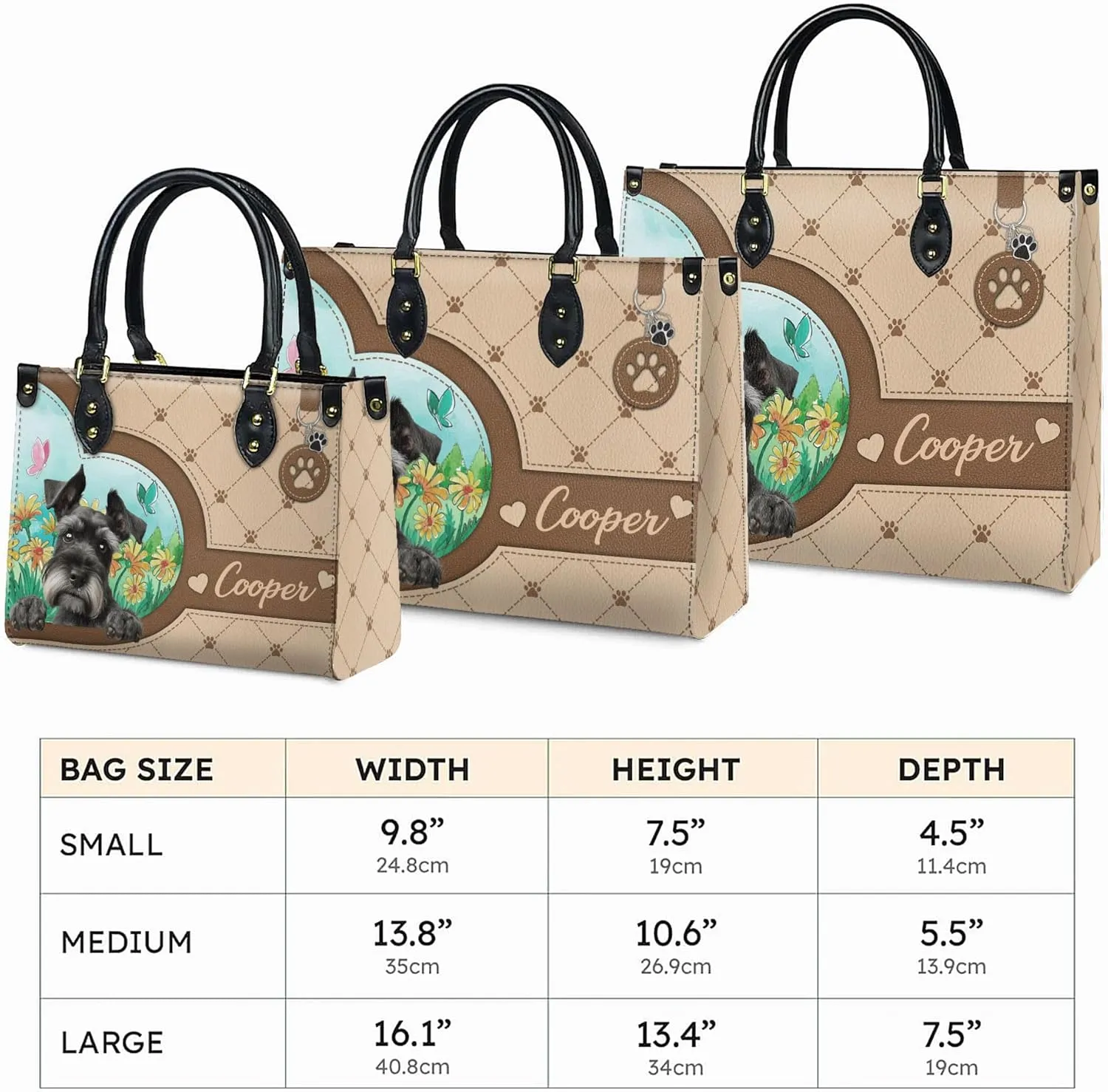 Personalized Giant Schnauzer Dog Handbags, Custom Name Dog Leather Bags, Purses, Shoulder Bag, Gift For Dog Mom Dog Lover
