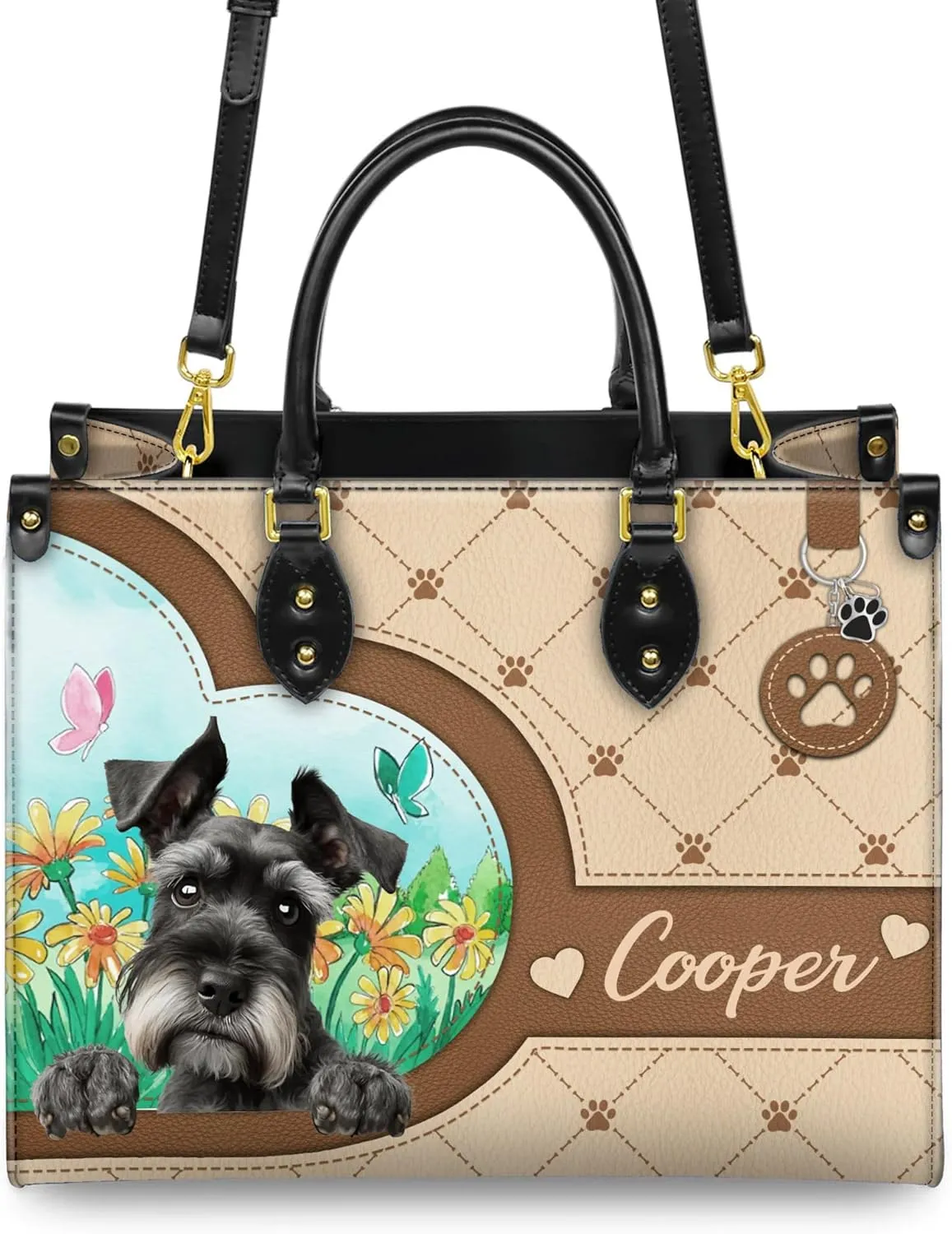 Personalized Giant Schnauzer Dog Handbags, Custom Name Dog Leather Bags, Purses, Shoulder Bag, Gift For Dog Mom Dog Lover