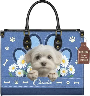 Personalized Maltese Dog Handbags, Custom Name Dog Leather Bags, Purses, Shoulder Bag, Gift For Dog Mom Dog Lover