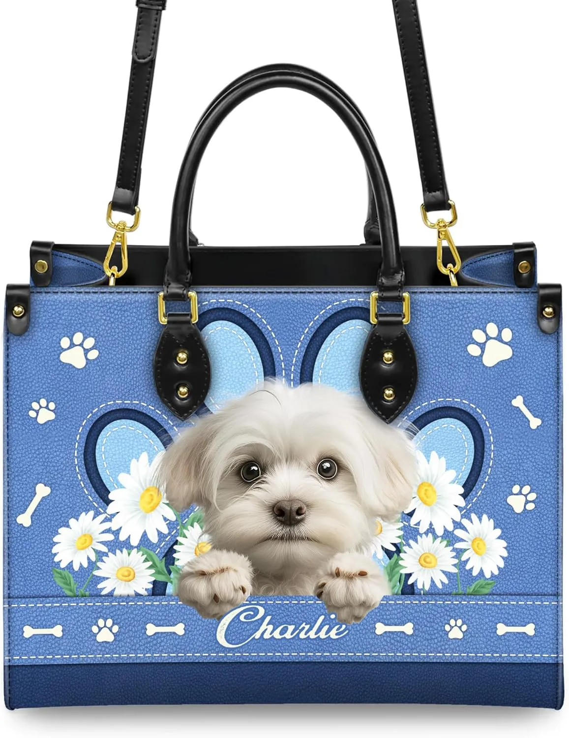 Personalized Maltese Dog Handbags, Custom Name Dog Leather Bags, Purses, Shoulder Bag, Gift For Dog Mom Dog Lover