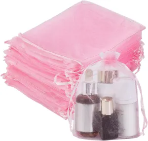 PH PandaHall 100pcs 5x7inch Pink Organza Drawstring Bags Gift Bags Mesh Sheer Bags Party Favors Bag for Birthday Party Valentine's Day Christmas Festival Gift Bags Breast Cancer Awareness