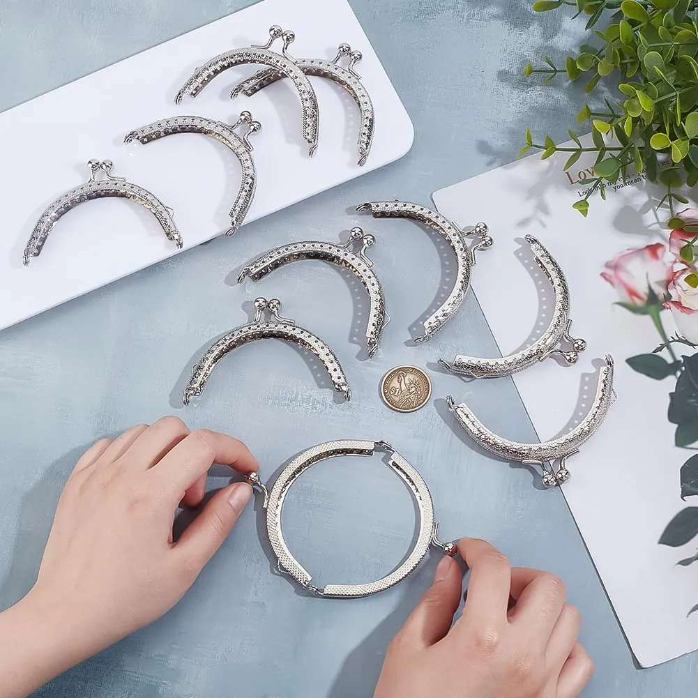 PH PandaHall 10pcs Purse Clasp Frame, Wallet Bag Kiss Clasp Lock Retro Arch Purse Coin Bag Frame Metal Purse Clip Hardware for DIY Craft Purse Bag Handle Sewing Craft, Platinum, 3.35inch Long