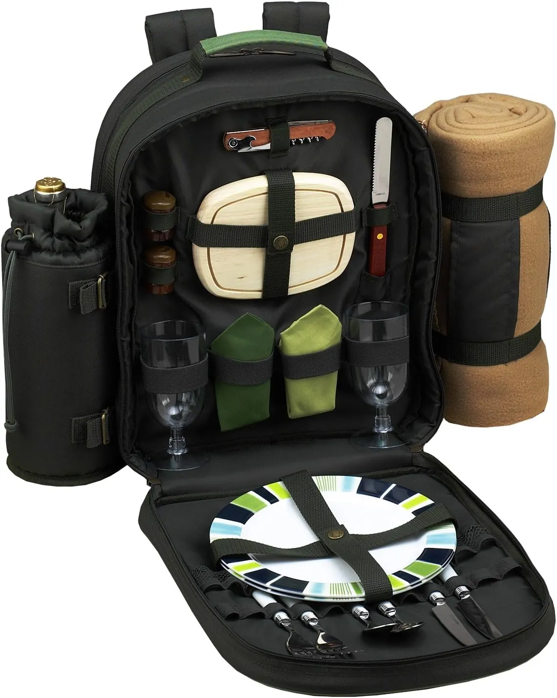 Picnic at Ascot Original Equipped 2 Person Picnic Backpack with Cooler, Insulated Wine Holder & Blanket - Designed & Assembled in the USA