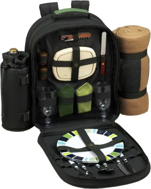 Picnic at Ascot Original Equipped 2 Person Picnic Backpack with Cooler, Insulated Wine Holder & Blanket - Designed & Assembled in the USA