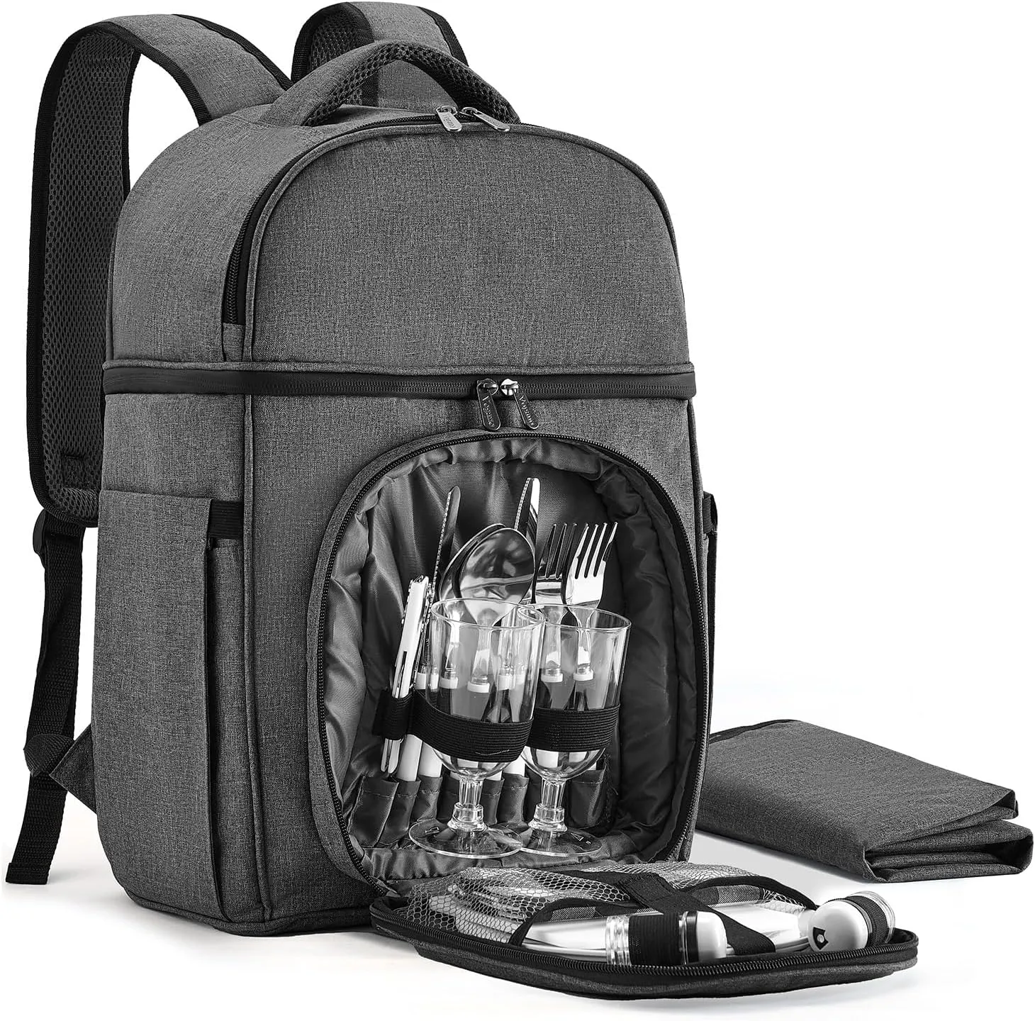 Picnic Backpack & Accessories - Picnic Set for 2 Person with 2 Insulated Cooler Compartment, Lightweight Blanket and Cutlery Set, Perfect for Wedding Gifts for Couples and Bridal Shower Gifts