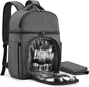 Picnic Backpack & Accessories - Picnic Set for 2 Person with 2 Insulated Cooler Compartment, Lightweight Blanket and Cutlery Set, Perfect for Wedding Gifts for Couples and Bridal Shower Gifts