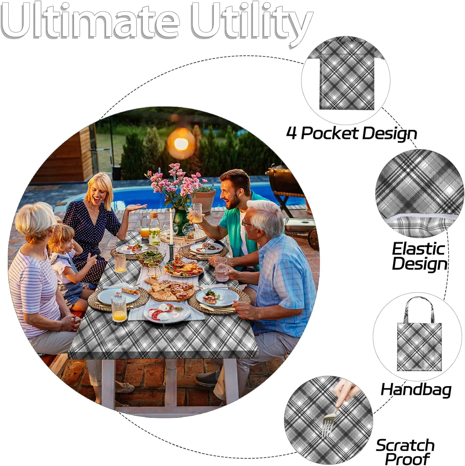 Picnic Table Cover with Bench Covers 72×30 Inch Waterproof Fitted Rectangle Camping Tablecloth Cloth with Elastic Summer Rv Accessories Outdoor Car Travel Essential Party Gifts Checkered