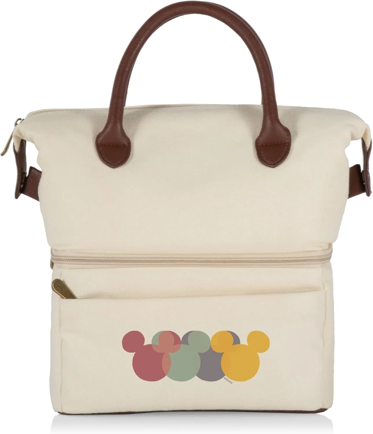 PICNIC TIME Disney Mickey Mouse Urban Lunch Bag, Cooler Lunch Tote, Insulated Lunch Bag, (Beige with Brown Accents)