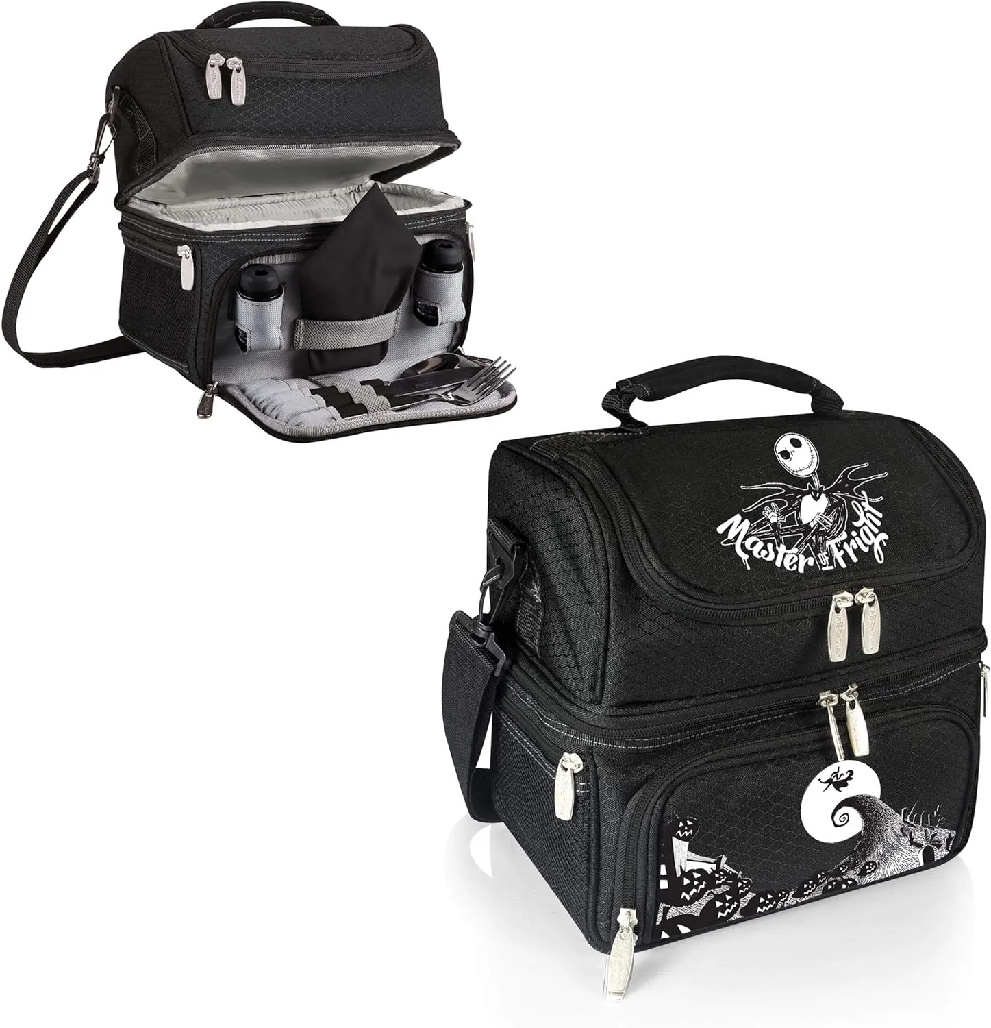 PICNIC TIME Disney Nightmare Before Christmas Jack Pranzo Lunch Bag, Insulated Lunch Box with Utensil Set, Lunch Cooler Bag, (Black), 11 x 7.5 x 12