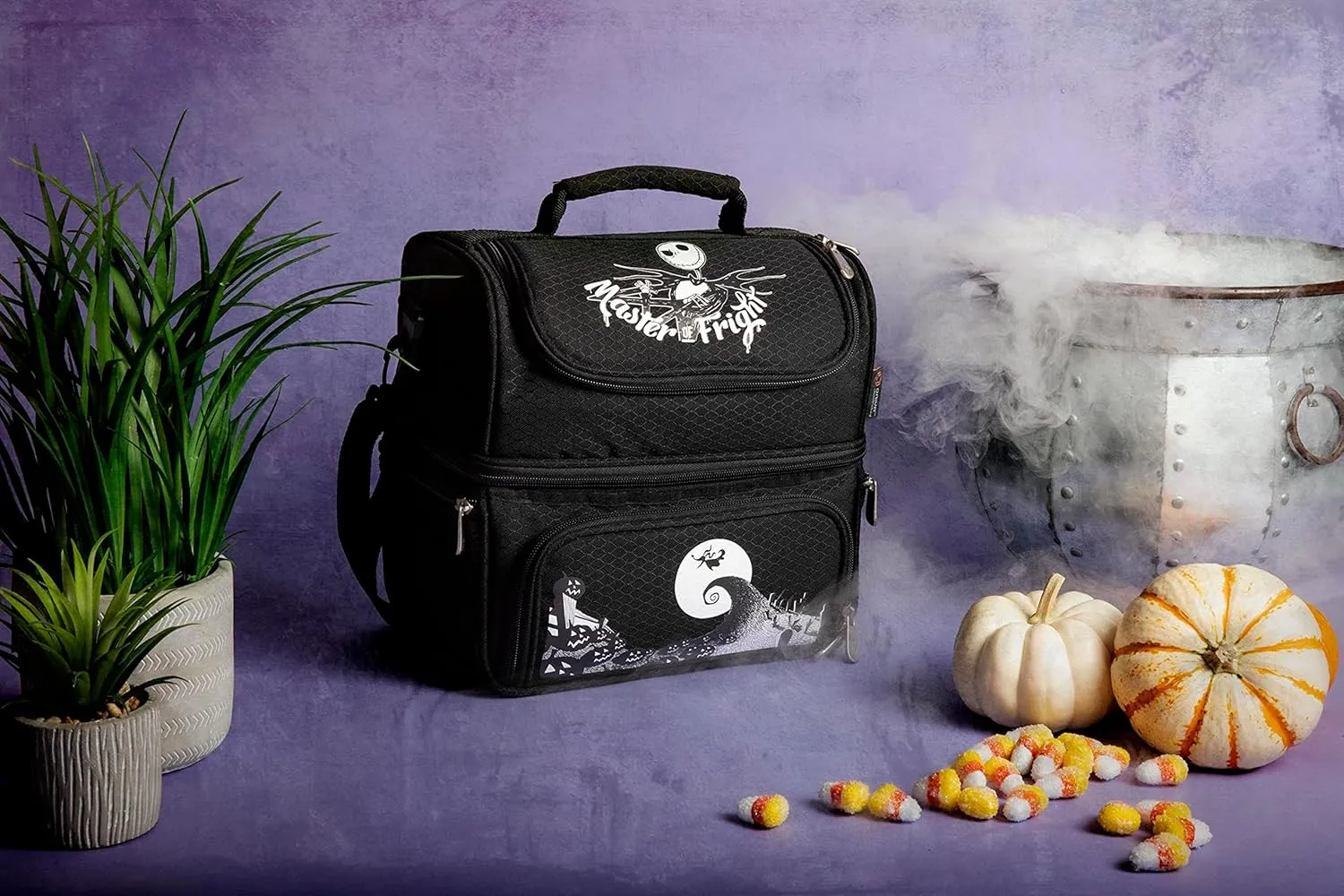 PICNIC TIME Disney Nightmare Before Christmas Jack Pranzo Lunch Bag, Insulated Lunch Box with Utensil Set, Lunch Cooler Bag, (Black), 11 x 7.5 x 12