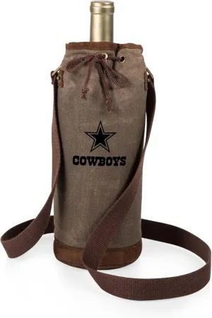 PICNIC TIME NFL Distressed Waxed Canvas Wine Tote, Single Bottle Insulated Bag, Bottle Carrier, Wine Gift Bag, Khaki Green