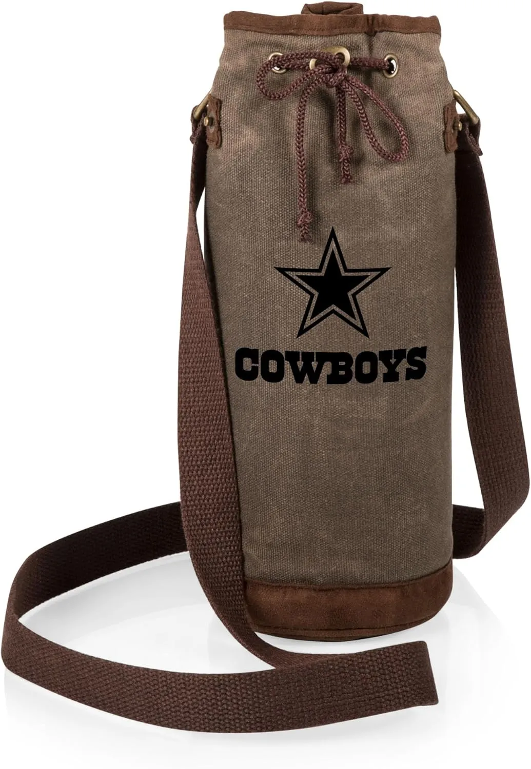 PICNIC TIME NFL Distressed Waxed Canvas Wine Tote, Single Bottle Insulated Bag, Bottle Carrier, Wine Gift Bag, Khaki Green