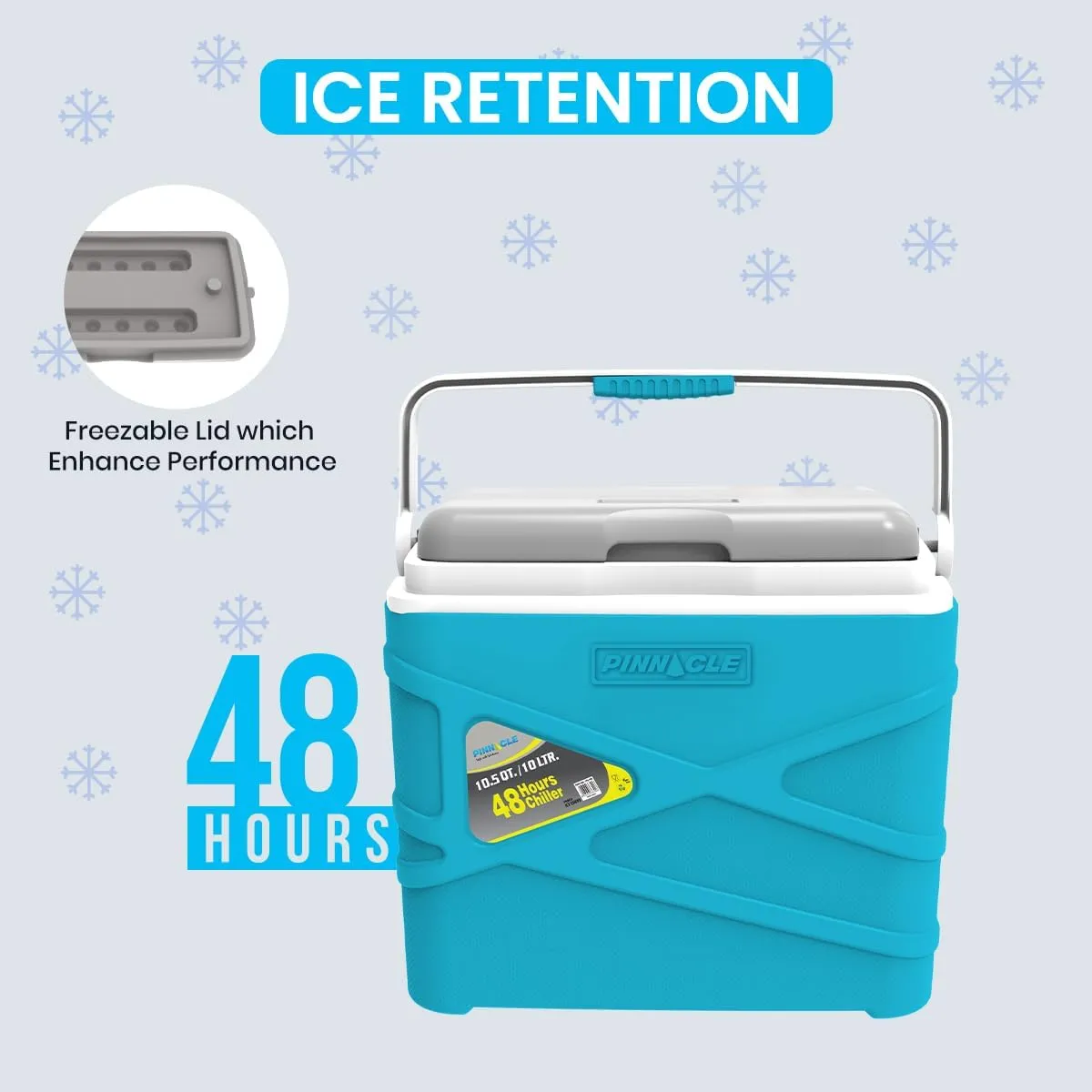 Pinnacle 10 Liter Insulated Cooler Lunch Box -Portable Camping/Picnic Hard Cooler –Coolbox Keeps Cool for 48 hrs. with Ice Retention–Heavy Duty Cooler for Beach, Grill, Travel,Tailgating,Small