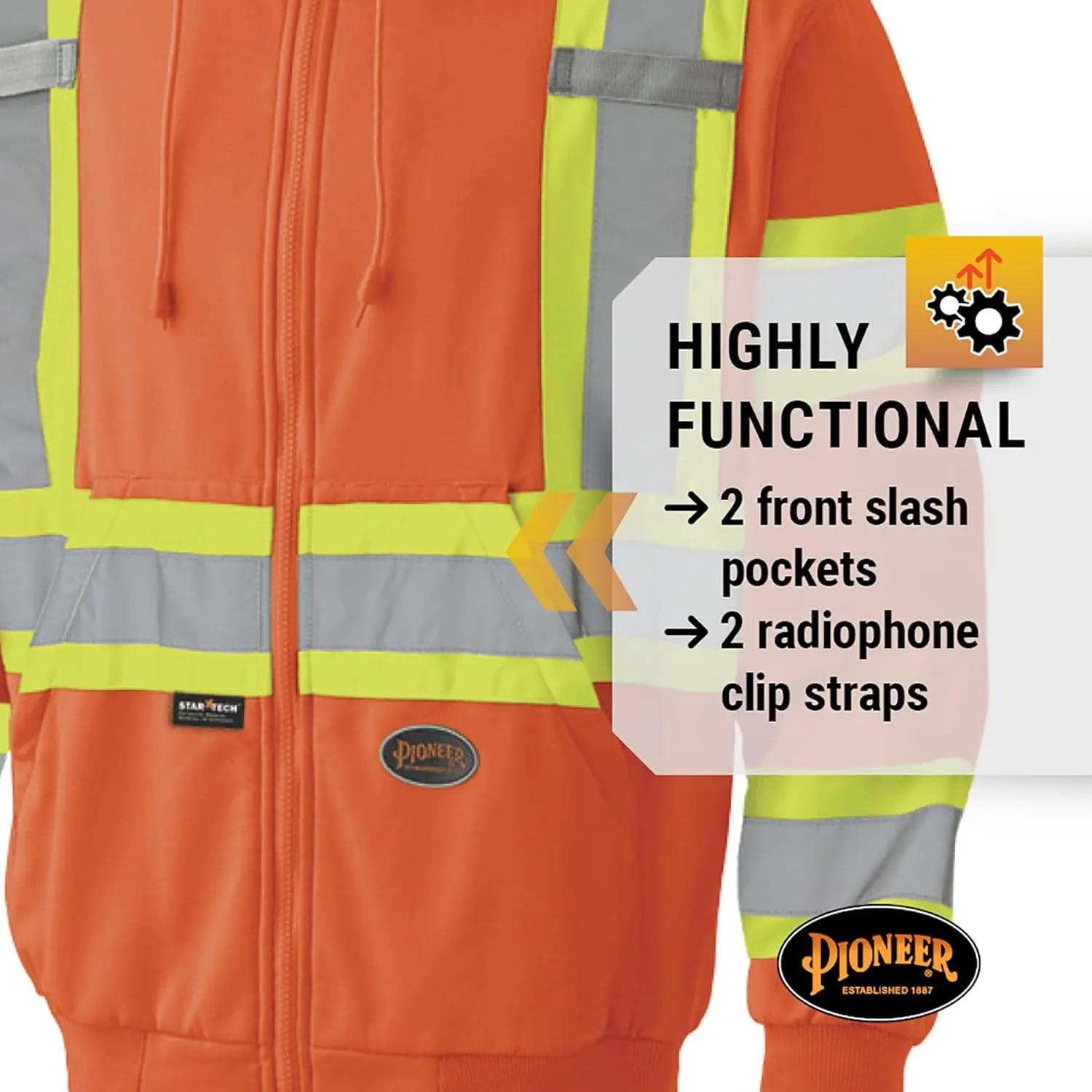 Pioneer High Visibility, Ultra Reflective, Zip-Style Micro Fleece Hoodie
