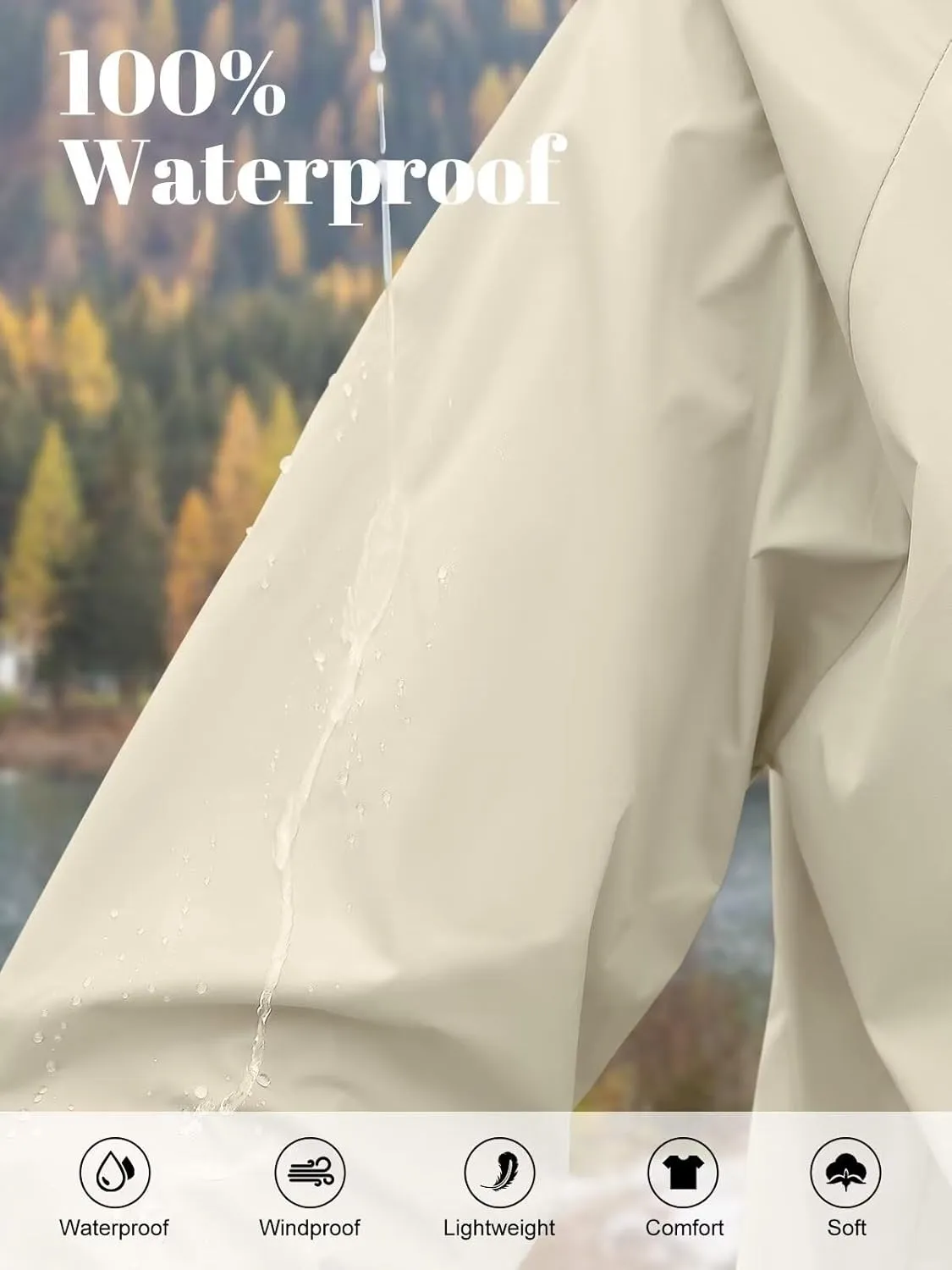 PITINAN Rain Jacket Women Waterproof Lightweight Jacket With Hood Packable Raincoat with Pockets S-XXL