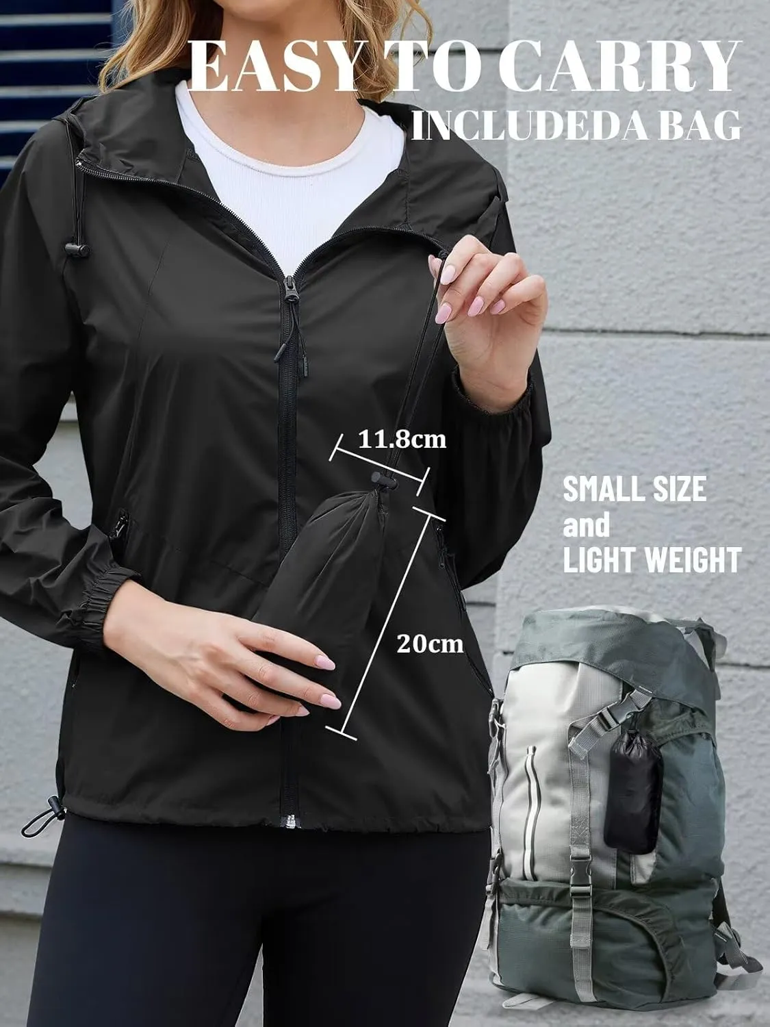 PITINAN Rain Jacket Women Waterproof Lightweight Jacket With Hood Packable Raincoat with Pockets S-XXL