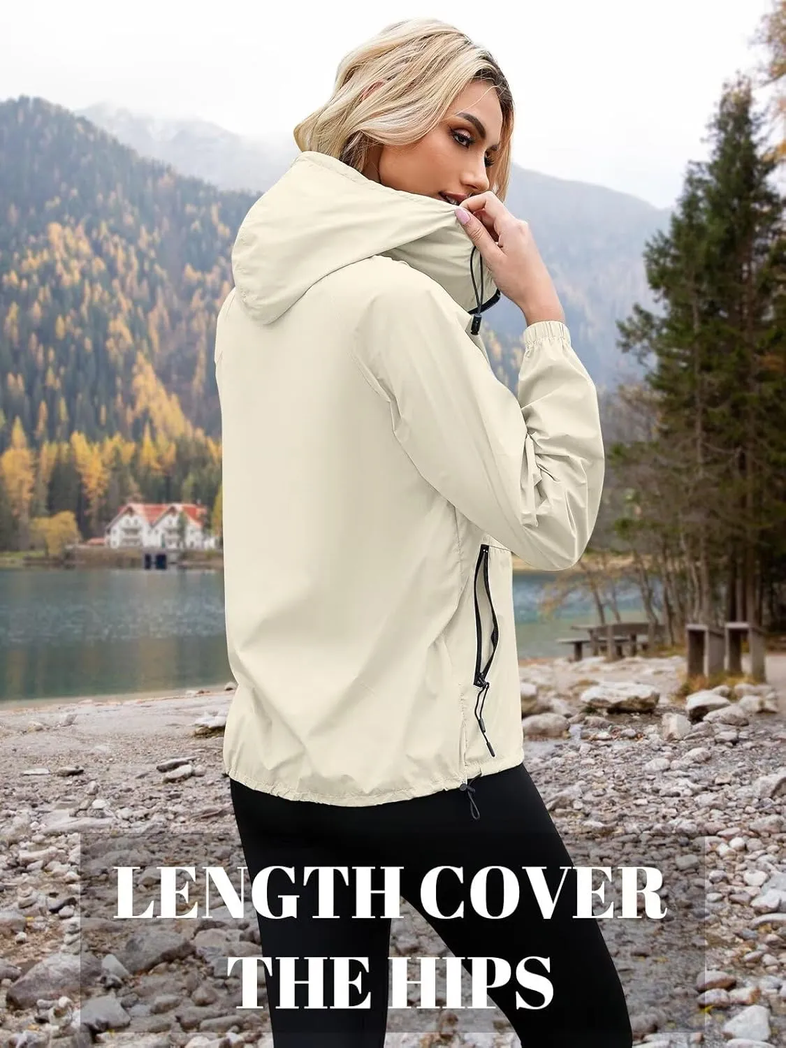 PITINAN Rain Jacket Women Waterproof Lightweight Jacket With Hood Packable Raincoat with Pockets S-XXL