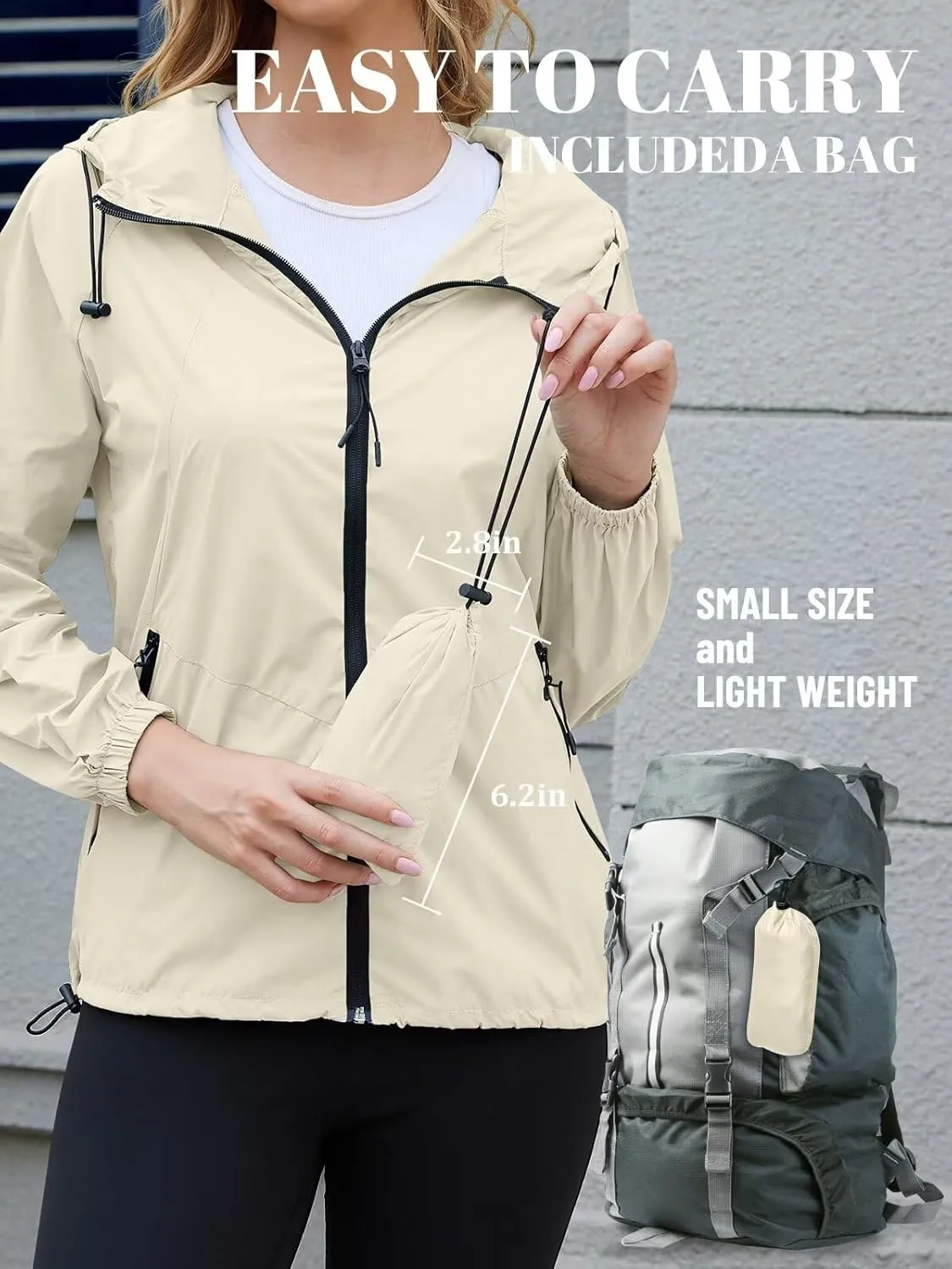 PITINAN Rain Jacket Women Waterproof Lightweight Jacket With Hood Packable Raincoat with Pockets S-XXL