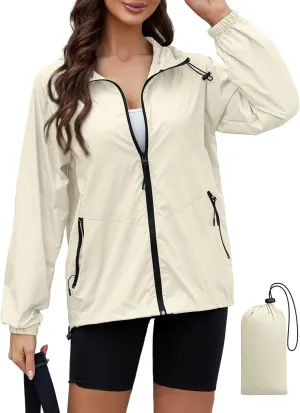 PITINAN Rain Jacket Women Waterproof Lightweight Jacket With Hood Packable Raincoat with Pockets S-XXL