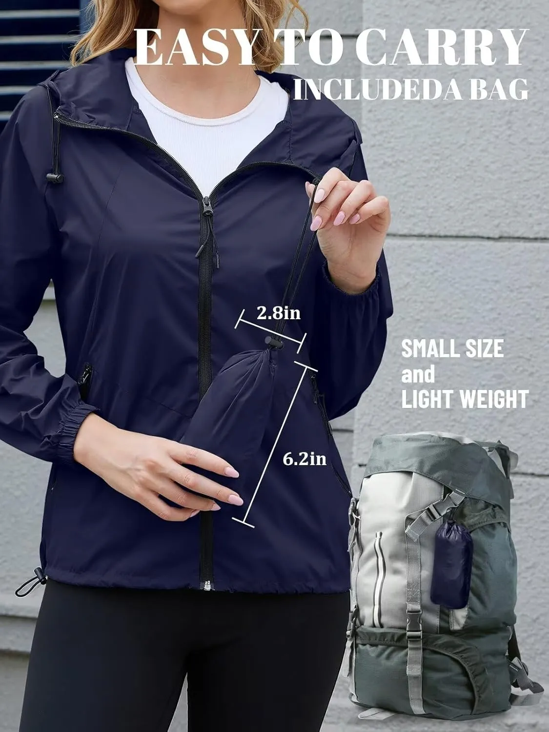 PITINAN Rain Jacket Women Waterproof Lightweight Rain Jacket With Hood Packable Raincoat with Pockets S-XXL