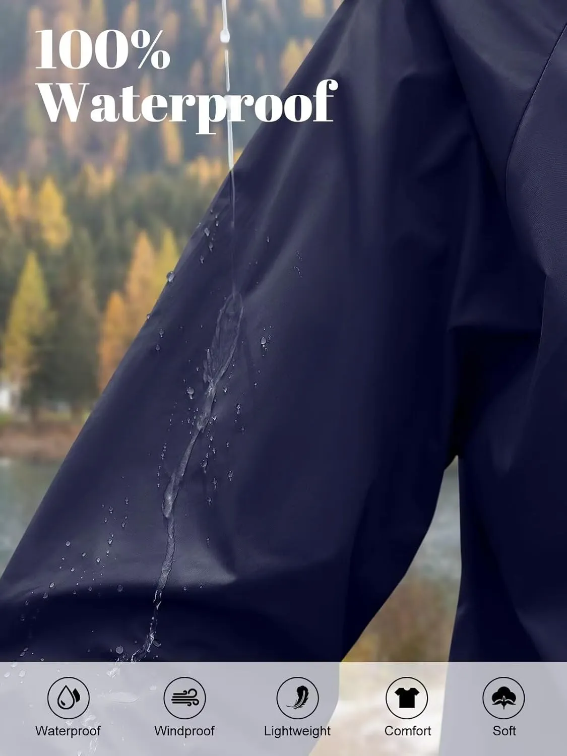 PITINAN Rain Jacket Women Waterproof Lightweight Rain Jacket With Hood Packable Raincoat with Pockets S-XXL