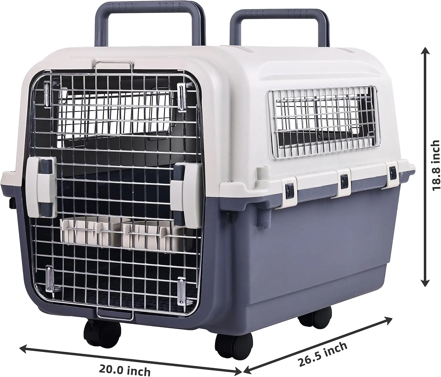Plastic Kennels Pet Carrier Rolling Plastic Airline Approved Wire Door Travel Dog Crate, Medium (26.5" L x 20" W x 18.8" H)