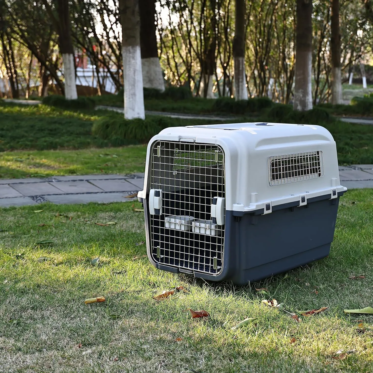 Plastic Kennels Pet Carrier Rolling Plastic Airline Approved Wire Door Travel Dog Crate, Medium (26.5" L x 20" W x 18.8" H)