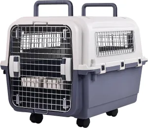 Plastic Kennels Pet Carrier Rolling Plastic Airline Approved Wire Door Travel Dog Crate, Medium (26.5" L x 20" W x 18.8" H)